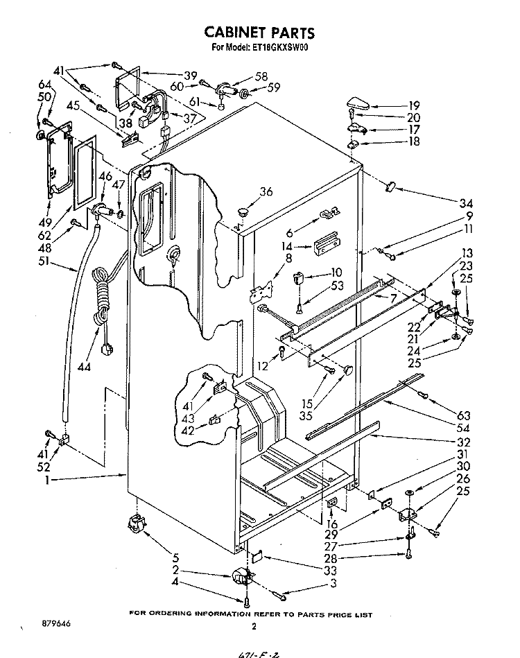 CABINET Diagram and Parts List for ET18GKXSW00  Whirlpool Refrigerator
