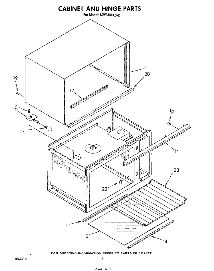 CABINET AND HINGE Diagram and Parts List for MW8400XS2  Whirlpool Microwave