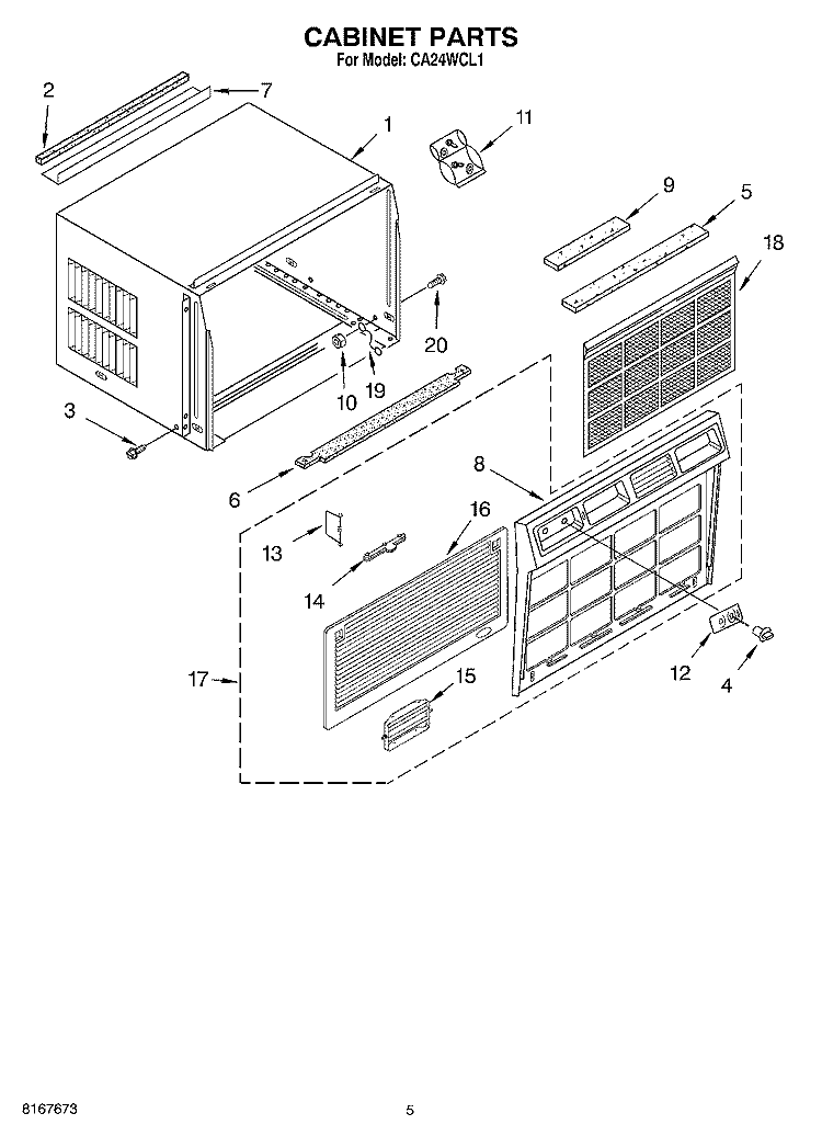 CABINET PARTS Diagram and Parts List for CA24WCL1  Crosley Air Conditioner