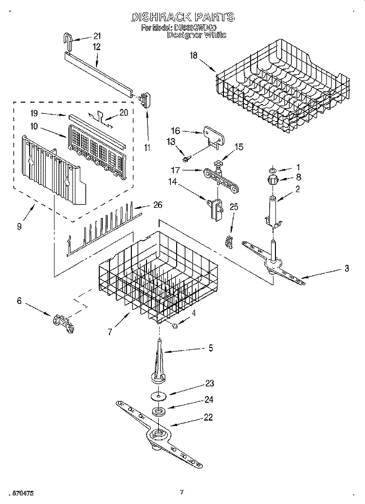 DISHRACK Diagram and Parts List for DU935QWDQ0  Whirlpool Dishwasher