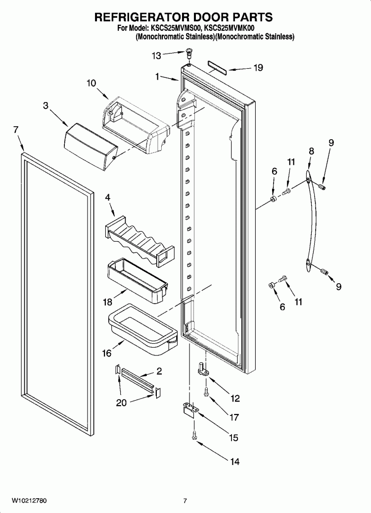 REFRIGERATOR DOOR PARTS Diagram and Parts List for KSCS25MVMK00  KitchenAid Refrigerator