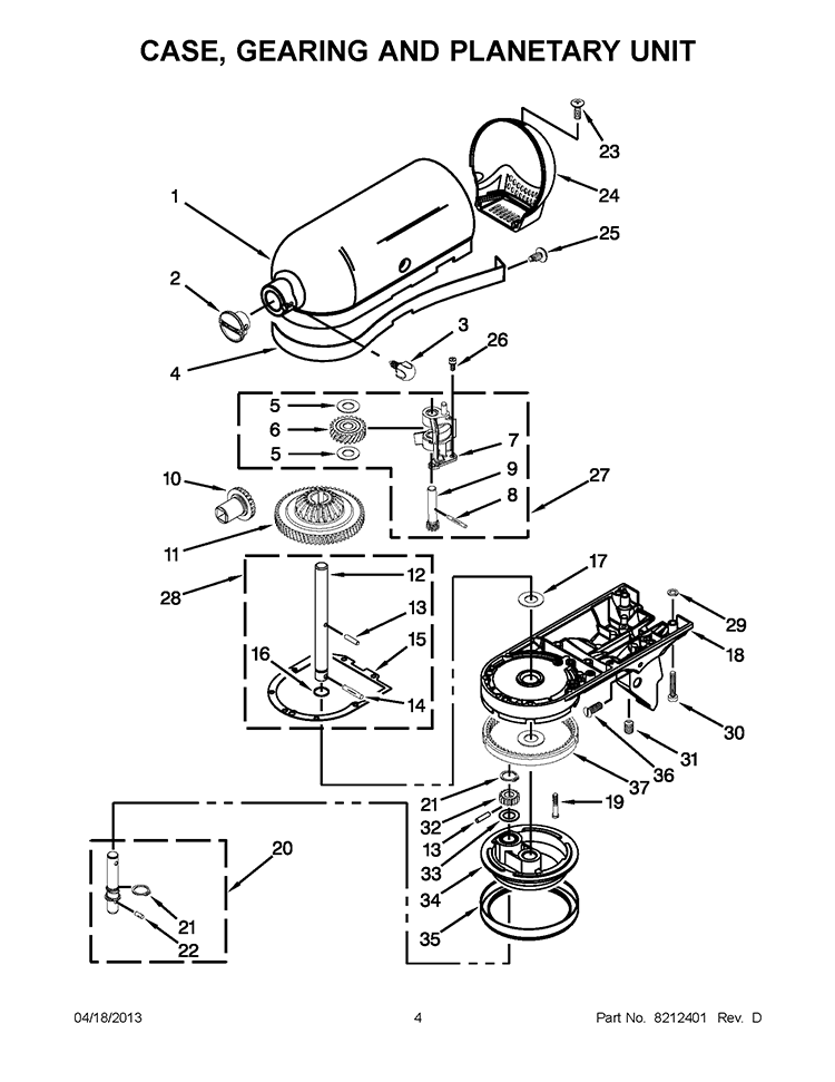 CASE, GEARING AND PLANETARY UNIT Diagram and Parts List for KSM100PSWW0  KitchenAid Mixer