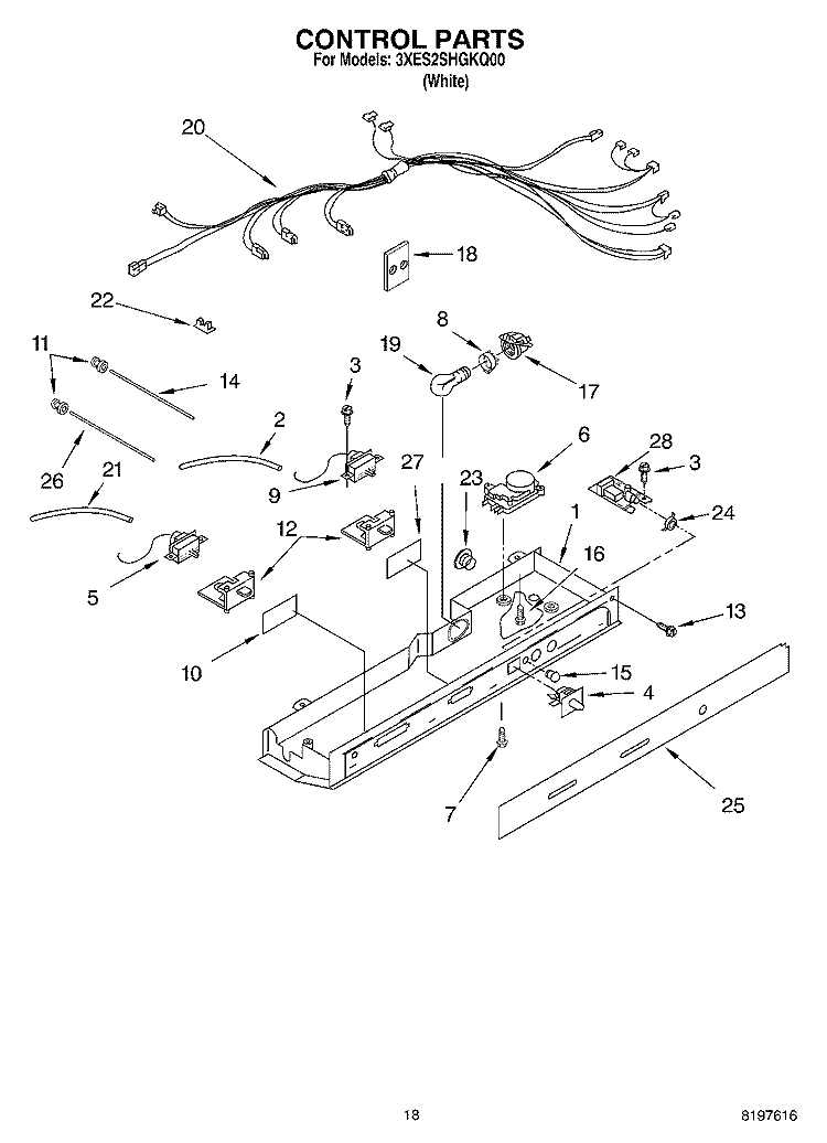 CONTROL Diagram and Parts List for 3XES2SHGKQ00  Whirlpool Refrigerator