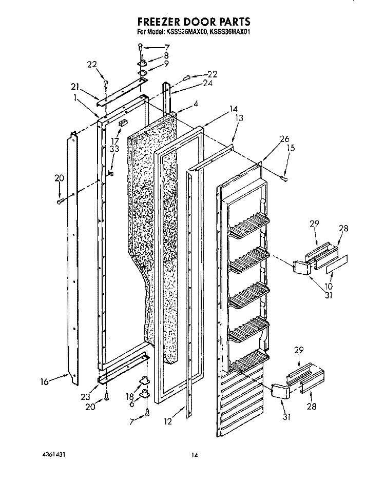 FREEZER DOOR Diagram and Parts List for KSSS36MAX00  KitchenAid Refrigerator