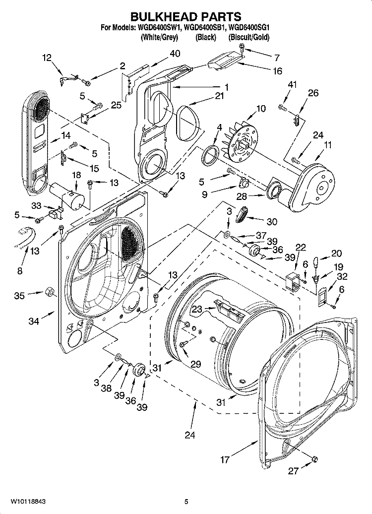 BULKHEAD PARTS Diagram and Parts List for WGD6400SB1  Whirlpool Dryer