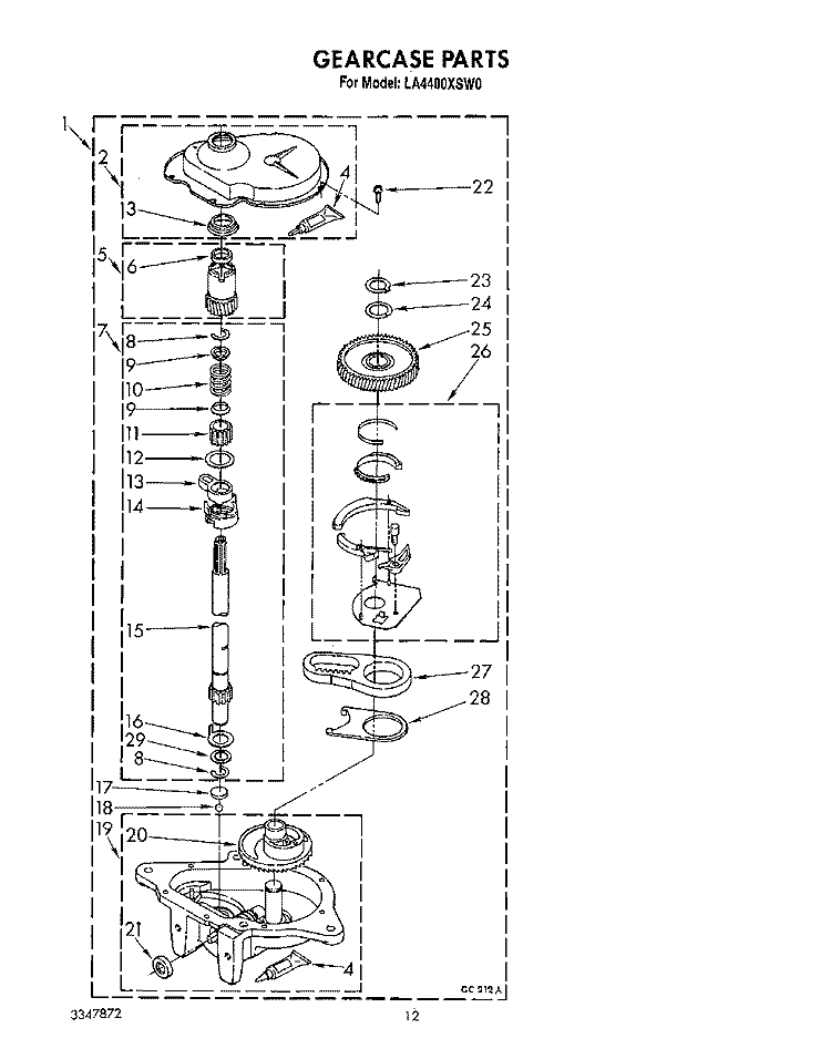 GEARCASE Diagram and Parts List for LA4400XSW0  Whirlpool Washer
