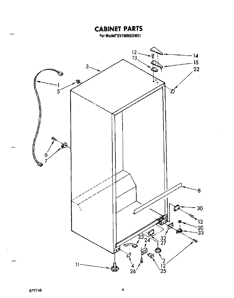 CABINET Diagram and Parts List for EV190NXSW01  Whirlpool Freezer