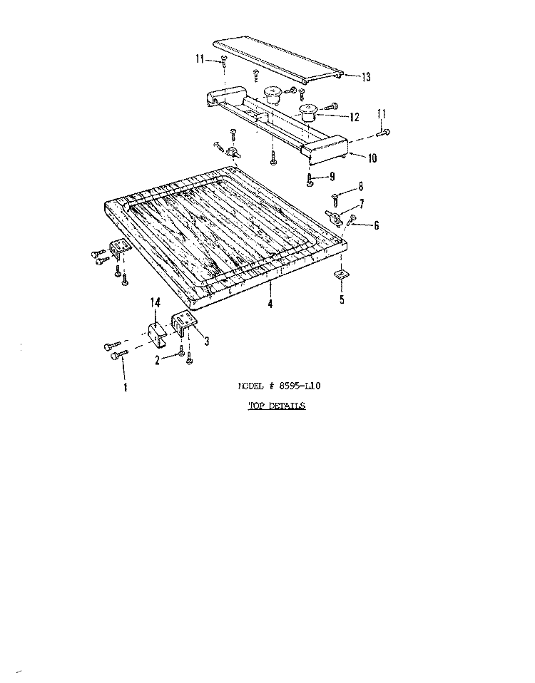 TOP Diagram and Parts List for 8595L10  Roper Dishwasher