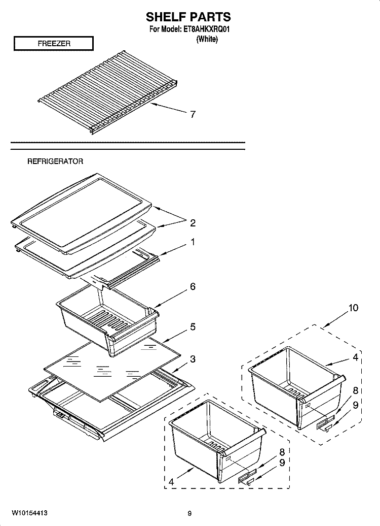 SHELF PARTS, OPTIONAL PARTS Diagram and Parts List for ET8AHKXRQ01  Whirlpool Refrigerator