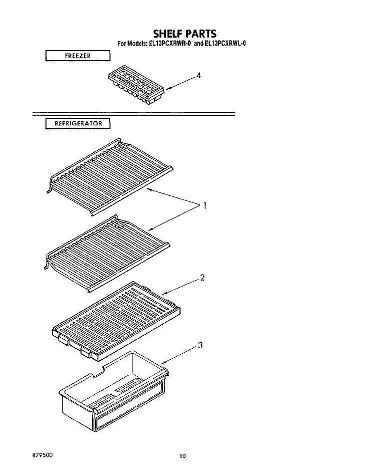 SHELF Diagram and Parts List for EL13PCXRWL0  Whirlpool Refrigerator