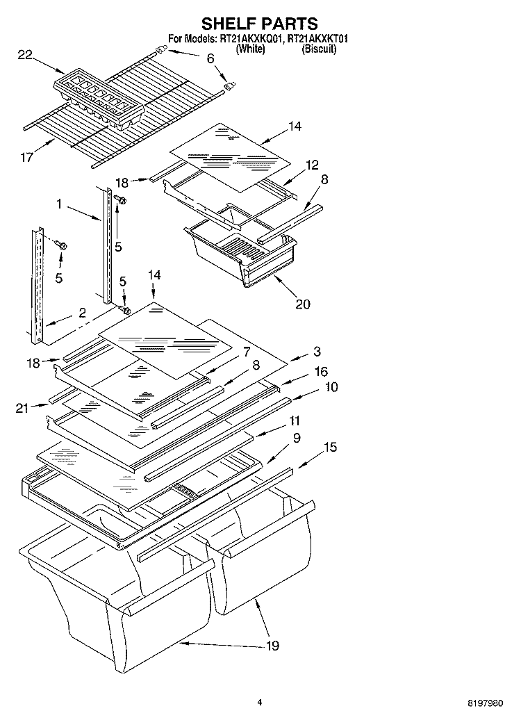 SHELF Diagram and Parts List for RT21AKXKT01  Roper Refrigerator