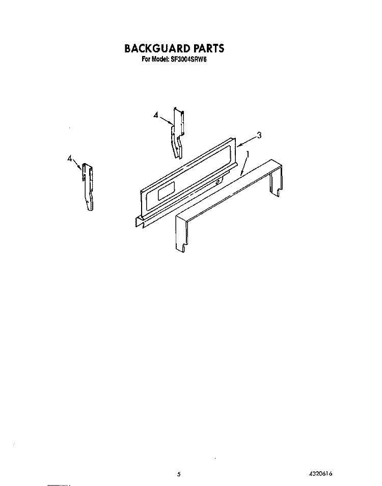 BACKGUARD Diagram and Parts List for SF3004SRW6  Whirlpool Range