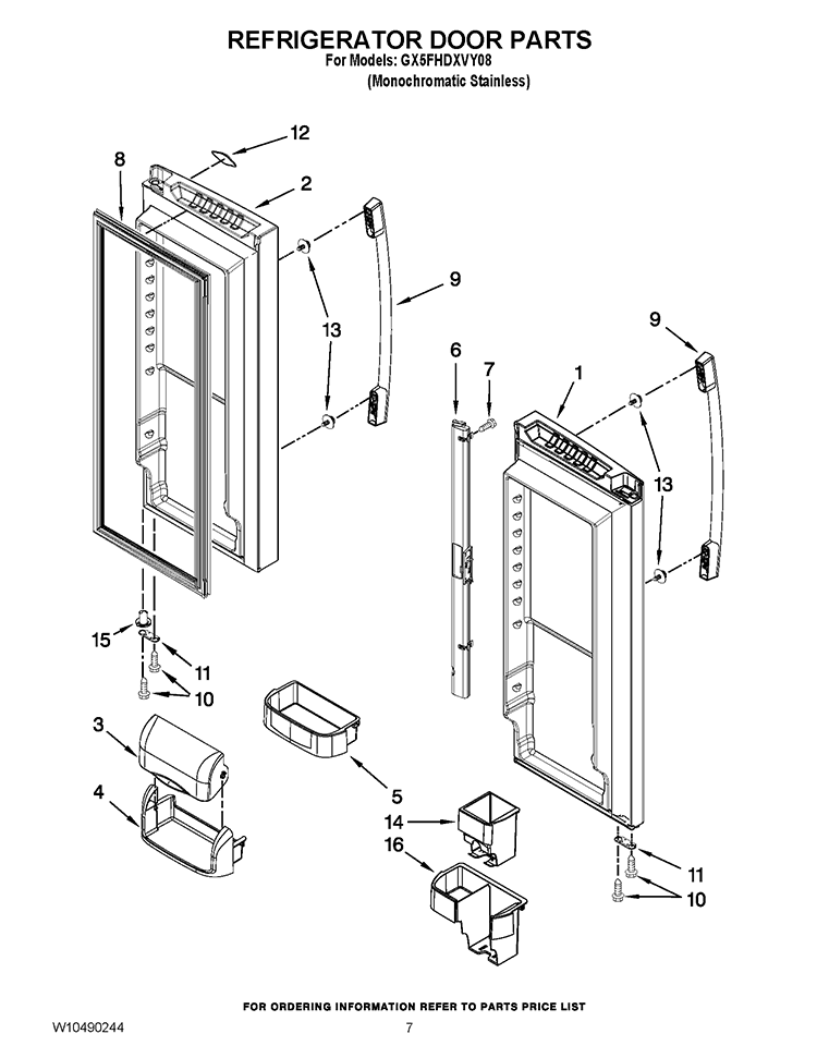 REFRIGERATOR DOOR PARTS Diagram and Parts List for GX5FHDXVY08  Whirlpool Refrigerator