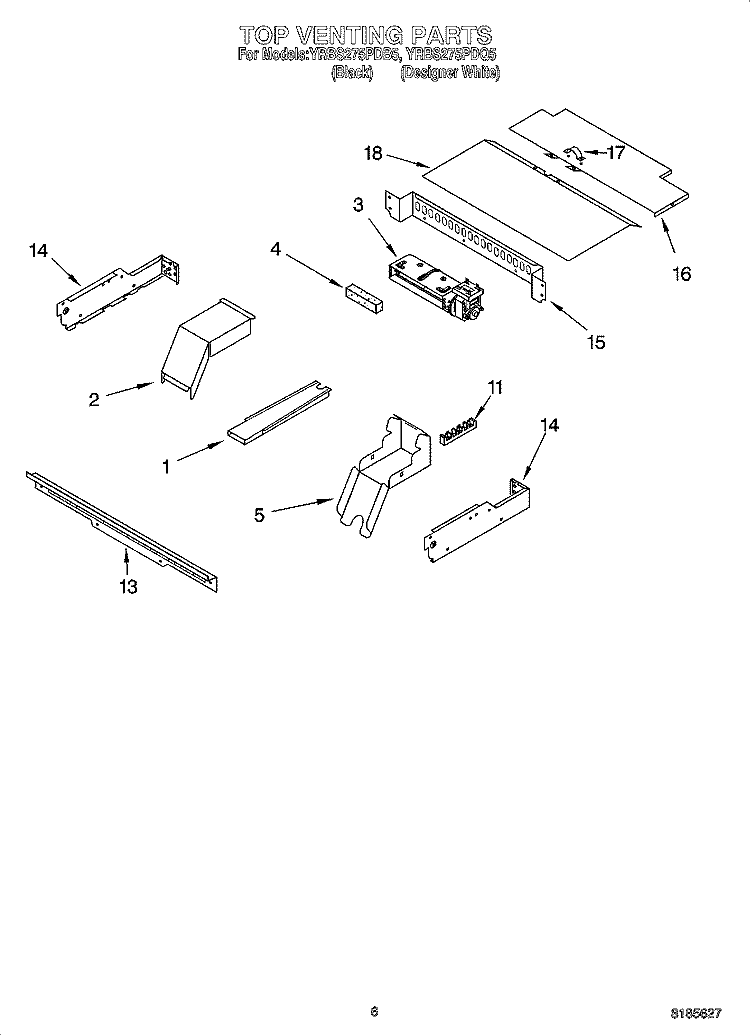 TOP VENTING PARTS, MISCELLANEOUS PARTS Diagram and Parts List for YRBS275PDQ5  Whirlpool Wall Oven