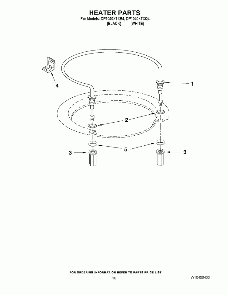 HEATER PARTS Diagram and Parts List for DP1040XTXB4  Whirlpool Dishwasher
