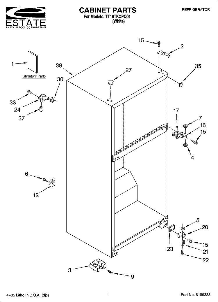 CABINET PARTS Diagram and Parts List for TT16TKXPQ01  Estate Refrigerator