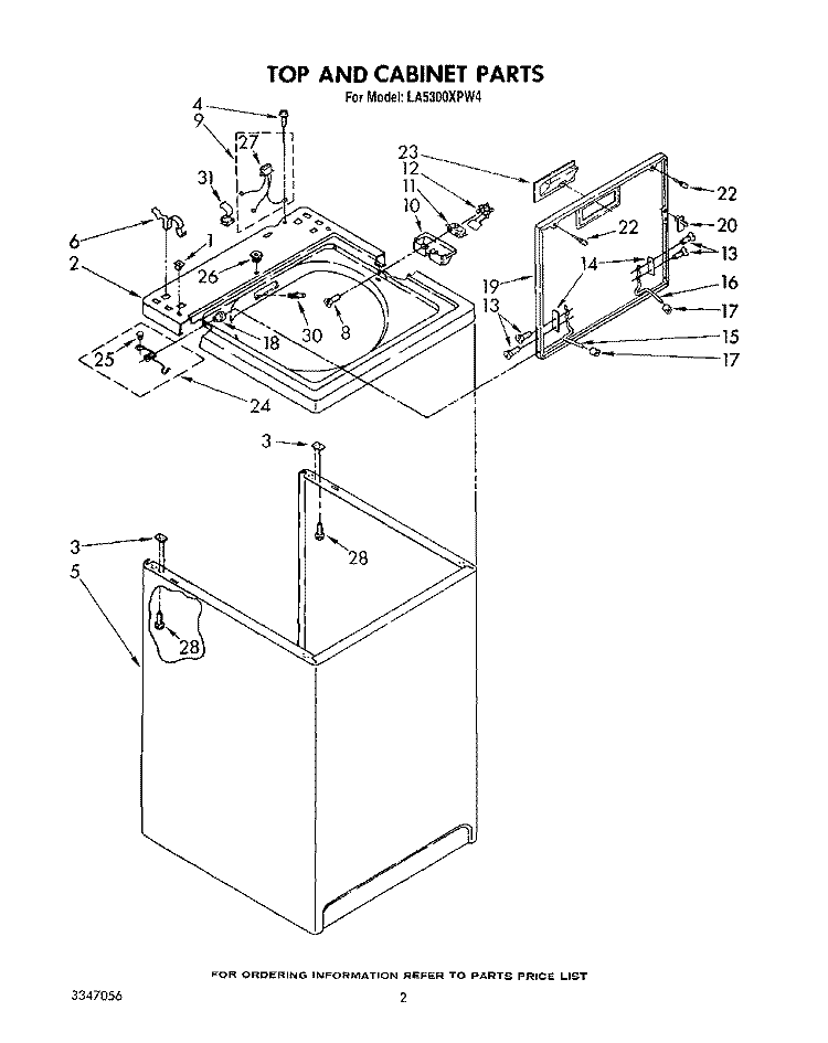 TOP AND CABINET, LIT/OPTIONAL Diagram and Parts List for LA5300XPW4  Whirlpool Washer