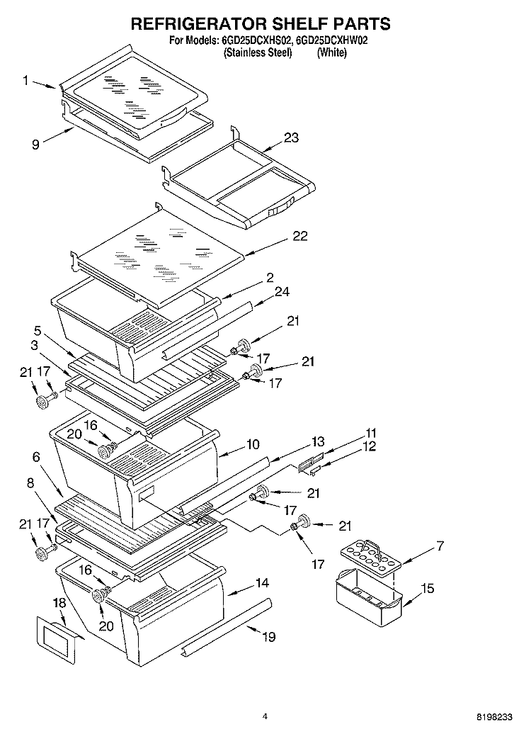 REFRIGERATOR SHELF Diagram and Parts List for 6GD25DCXHW02  Whirlpool Refrigerator