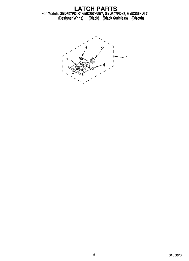 LATCH Diagram and Parts List for GBD307PDQ7  Whirlpool Wall Oven
