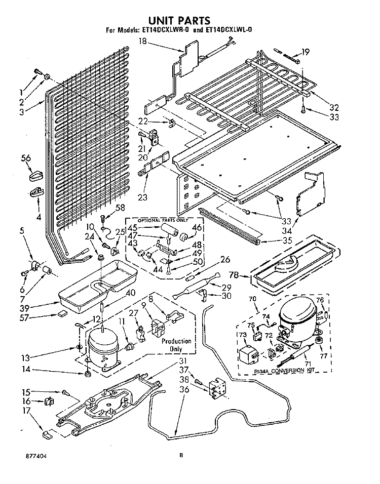 UNIT Diagram and Parts List for ET14DCXLWR0  Whirlpool Refrigerator