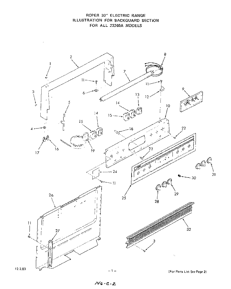 MAIN TOP Diagram and Parts List for 2324W0A  Roper Range