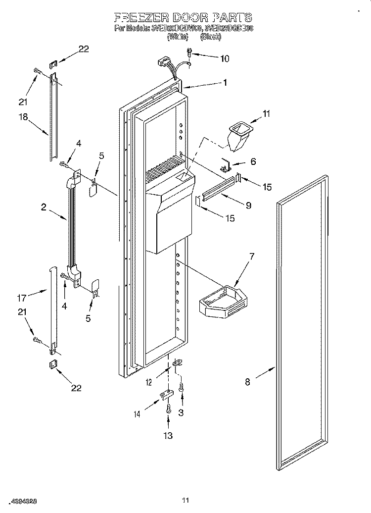 FREEZER DOOR Diagram and Parts List for 3VED29DQDW00  Whirlpool Refrigerator