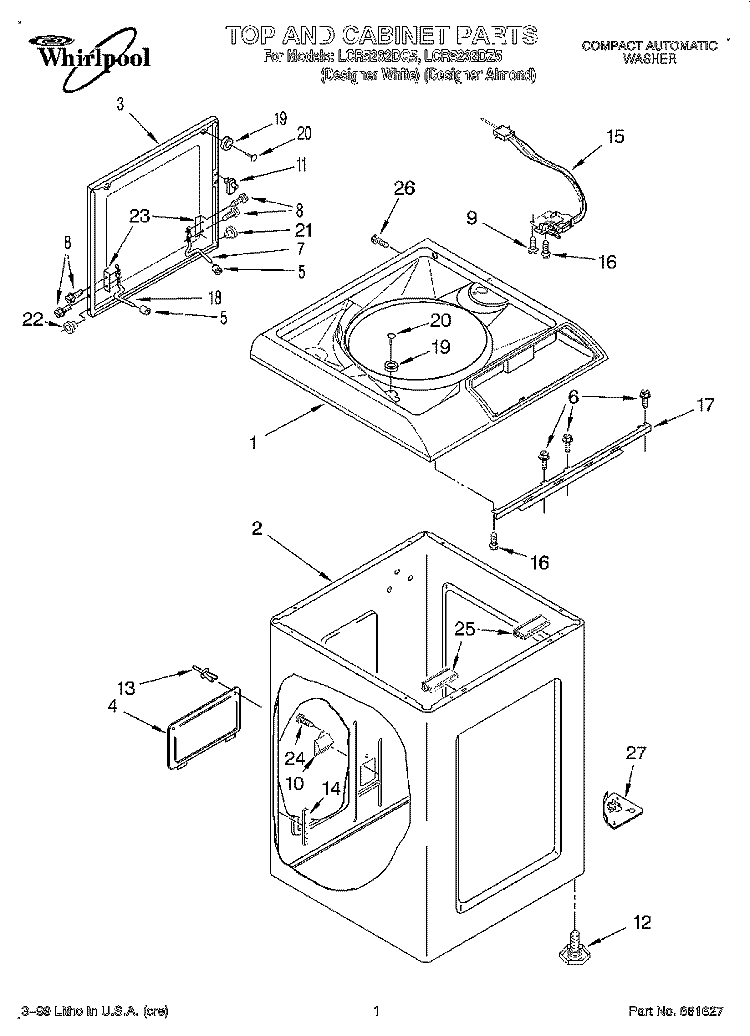 TOP AND CABINET Diagram and Parts List for LCR5232DQ5  Whirlpool Washer