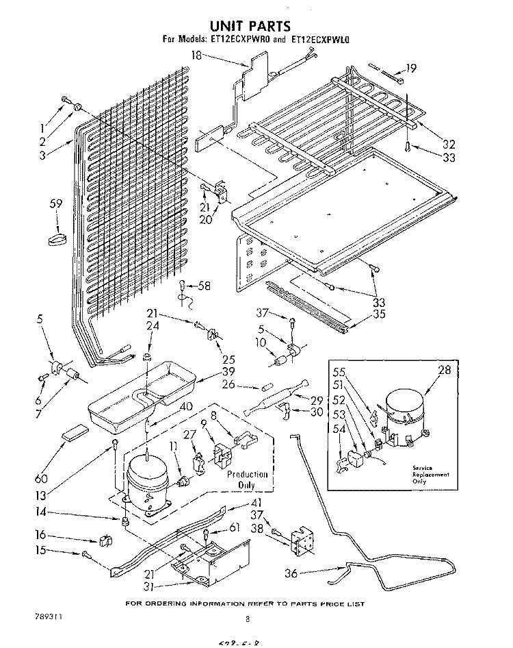 UNIT Diagram and Parts List for ET12ECXPWR0  Whirlpool Refrigerator