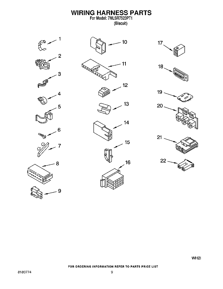 WIRING HARNESS PARTS Diagram and Parts List for 7MLSR7523PT1  Whirlpool Washer