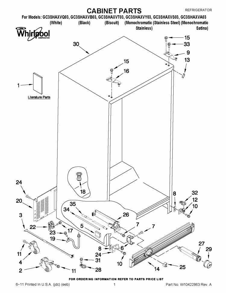 CABINET PARTS Diagram and Parts List for GC3SHAXVA03  Whirlpool Refrigerator