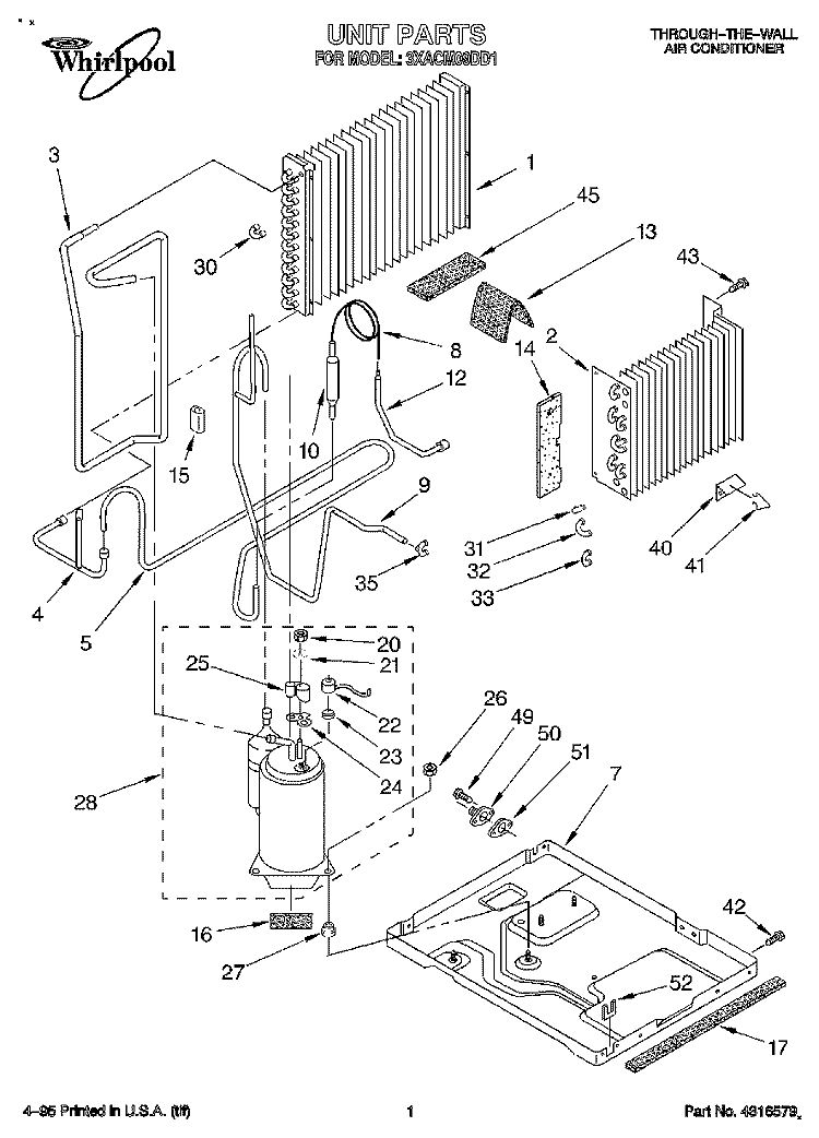 UNIT, LITERATURE Diagram and Parts List for 3XACM09DD1  Whirlpool Air Conditioner