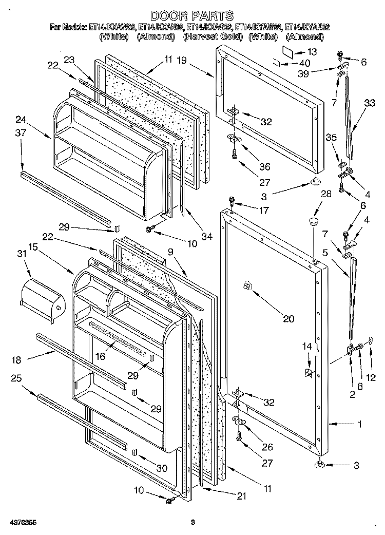 DOOR Diagram and Parts List for ET14JKXAG02  Whirlpool Refrigerator