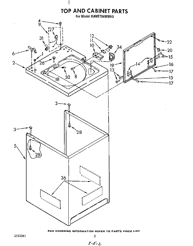 TOP AND CABINET , LITERATURE AND OPTIONAL Diagram and Parts List for KAWE764WWH0  KitchenAid Washer