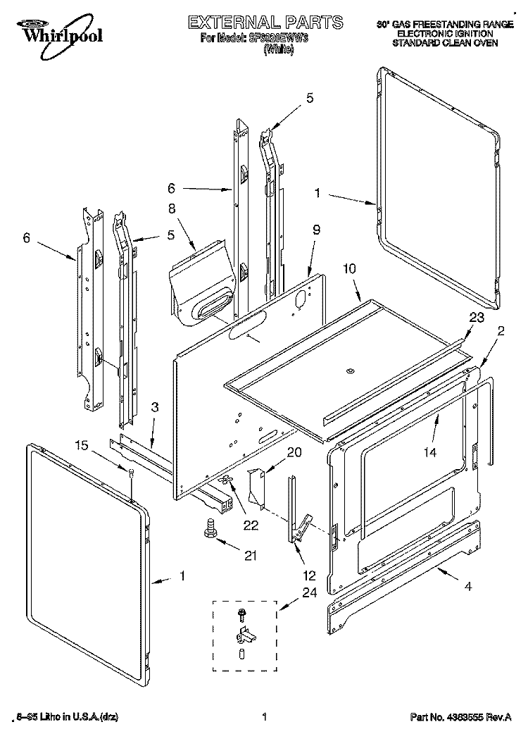 EXTERNAL Diagram and Parts List for SF3020EWW3  Whirlpool Range