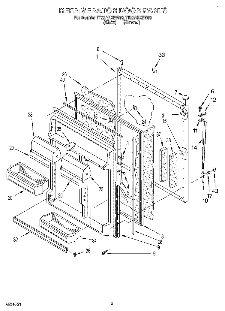 REFRIGERATOR DOOR Diagram and Parts List for TT22AKXEN00  Whirlpool Refrigerator