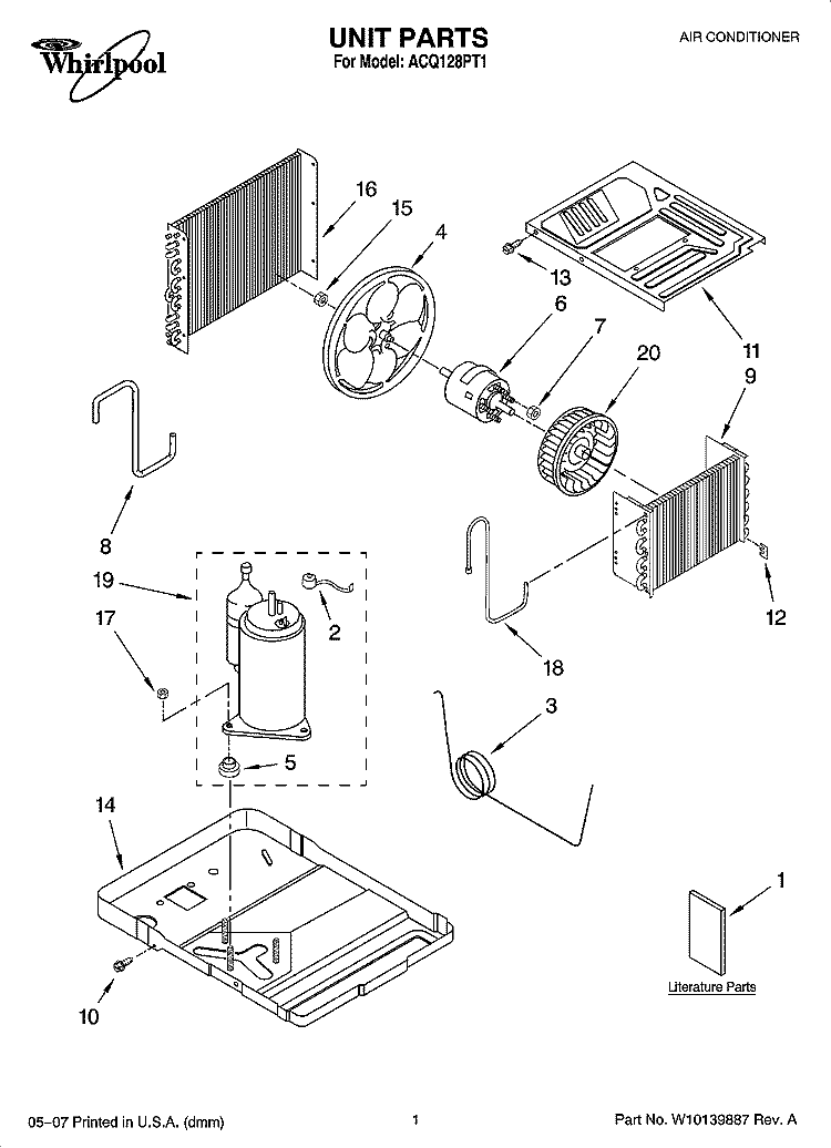 UNIT PARTS Diagram and Parts List for ACQ128PT1  Whirlpool Air Conditioner