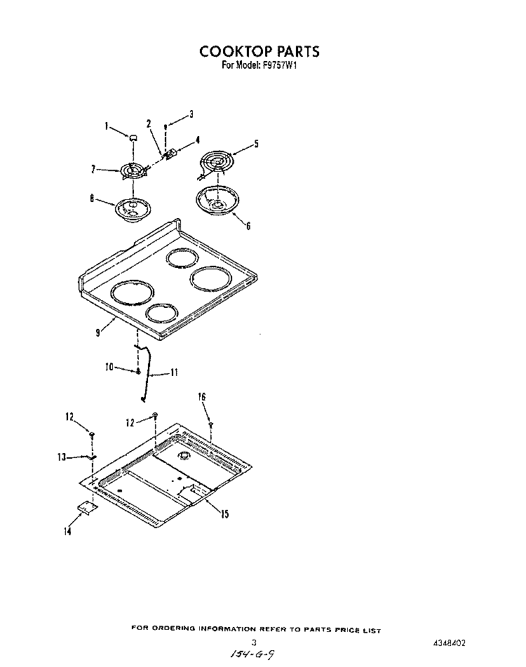 COOK TOP Diagram and Parts List for F9757W1  Roper Range