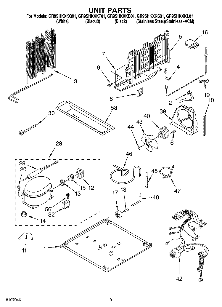 UNIT Diagram and Parts List for GR9SHKXKT01  Whirlpool Refrigerator