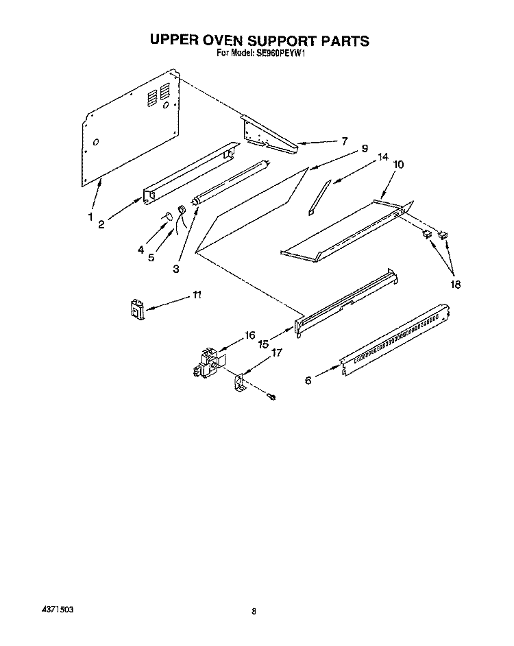 UPPER OVEN SUPPORT Diagram and Parts List for SE960PEYN1  Whirlpool Range