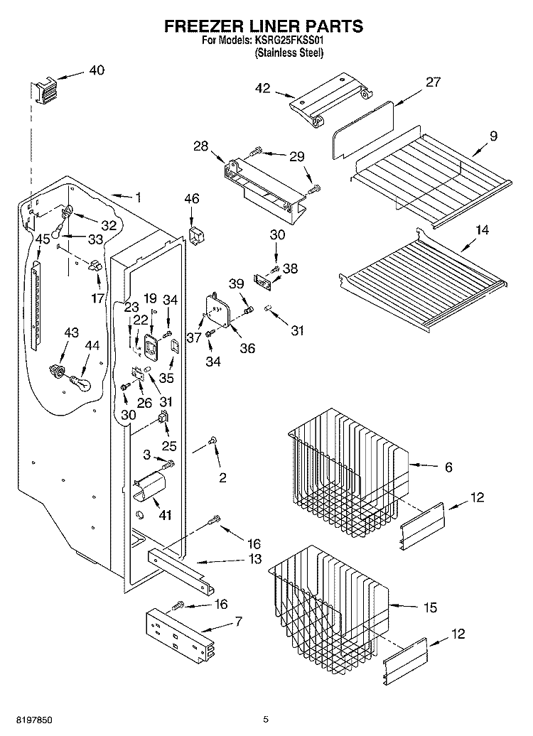 FREEZER LINER Diagram and Parts List for KSRG25FKSS01  KitchenAid Refrigerator