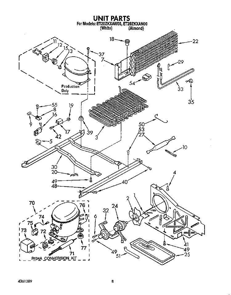 UNIT Diagram and Parts List for ET20ZKXAN00  Whirlpool Refrigerator