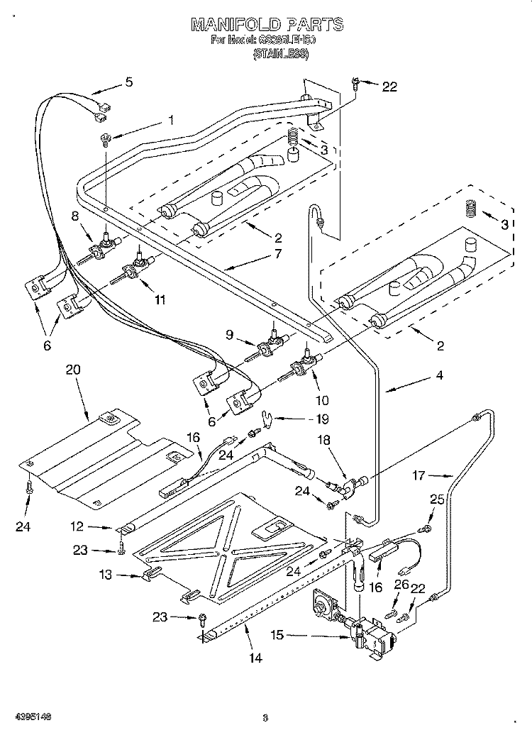 MANIFOLD Diagram and Parts List for GS395LEHS0  Whirlpool Range