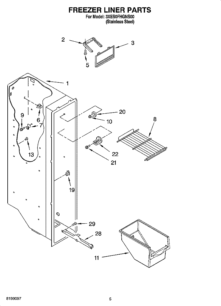 FREEZER LINER PARTS Diagram and Parts List for 3XES0FHGNS00  Whirlpool Refrigerator