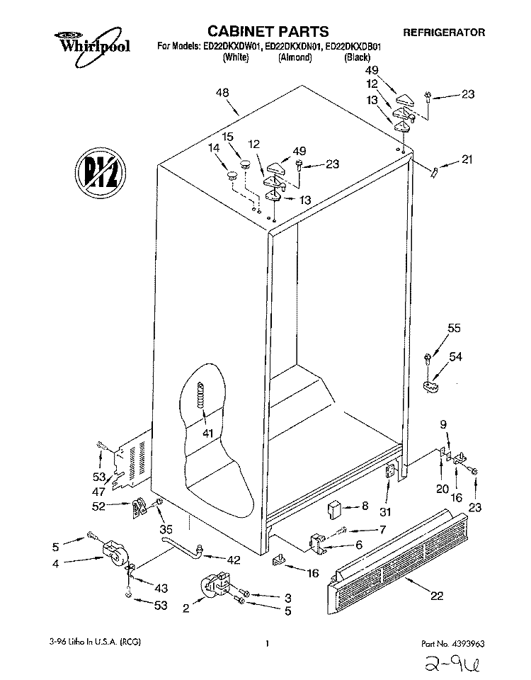 CABINET Diagram and Parts List for ED22DKXDN01  Whirlpool Refrigerator