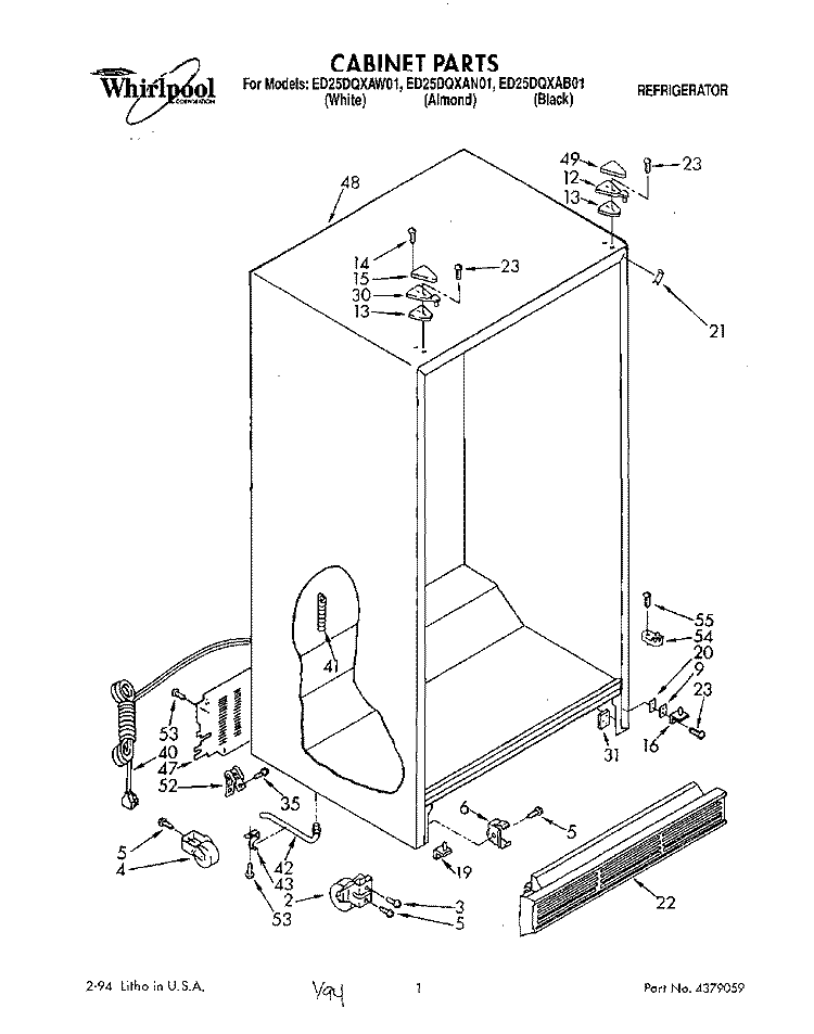CABINET Diagram and Parts List for ED25DQXAW01  Whirlpool Refrigerator