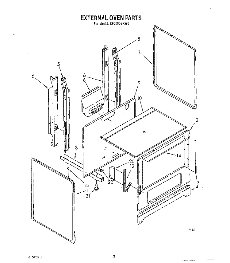 EXTERNAL OVEN Diagram and Parts List for SF3000SRW0  Whirlpool Range