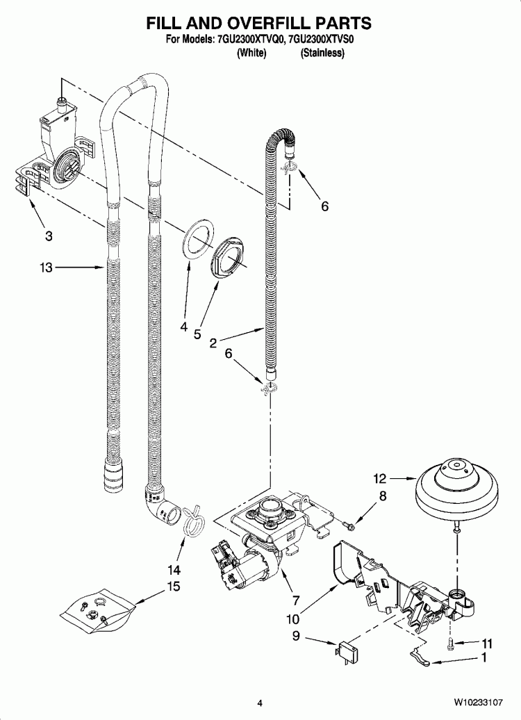 FILL AND OVERFILL PARTS Diagram and Parts List for 7GU2300XTVQ0  Whirlpool Dishwasher
