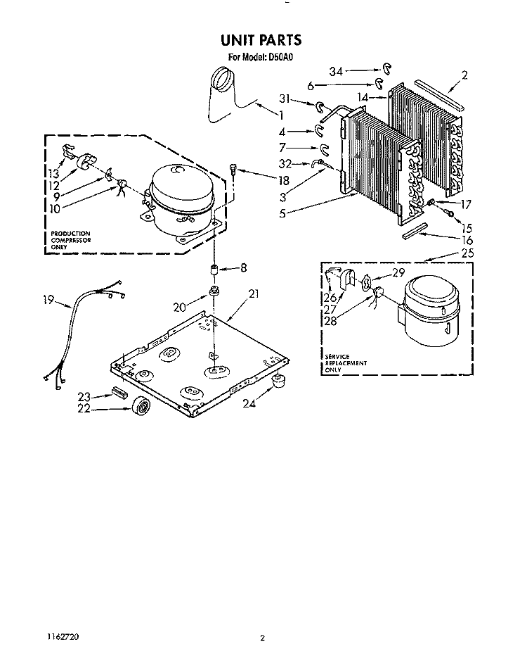 SECTION Diagram and Parts List for D50A0  Whirlpool Dehumidifier