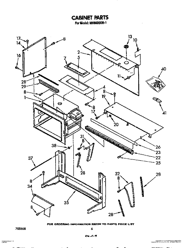 CABINET Diagram and Parts List for MH6600XM1  Whirlpool Microwave