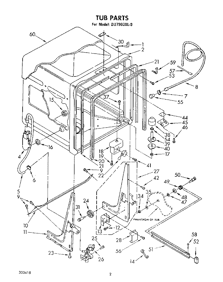 TUB, LIT/OPTIONAL Diagram and Parts List for DU7903XL0  Whirlpool Dishwasher